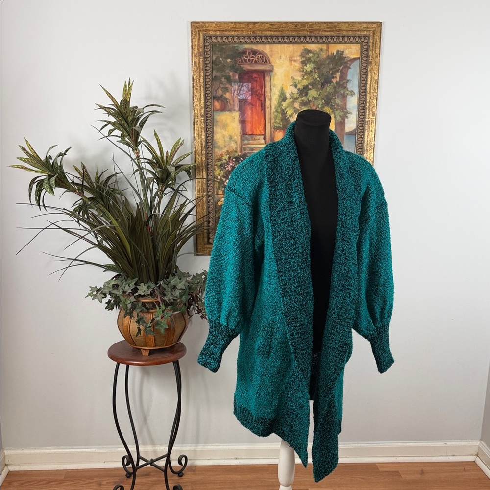 Nuggets Women’s Teal Textured open Cardigan one Size Shawl Collar